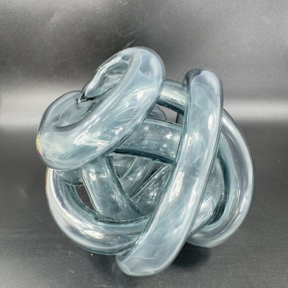 Vintage Hand Blown Glass Knot Sculpture Figurine Paperweight Blue Gray Tint - Picture 11 of 12